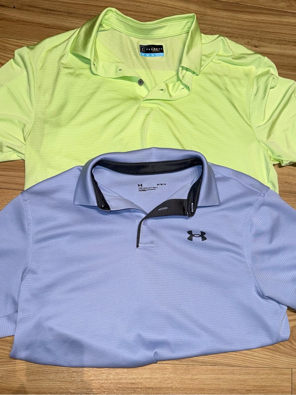 Under Armour/PGA TOUR Men’s Neon GREEN & Light Blue Polo BUNDLE (2) MENS MEDIUM